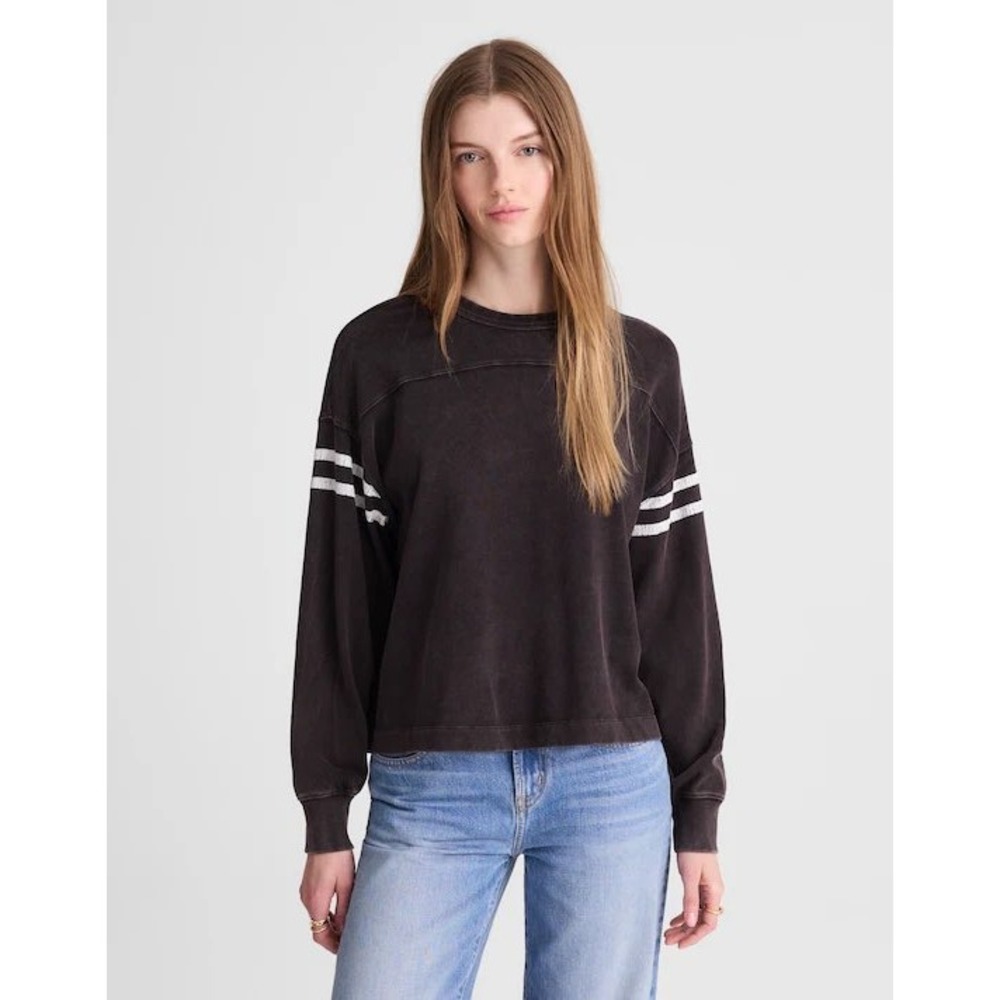 Madewell Womens Faded Black The Relaxed Crewneck Long Sleeve Tee NZ369 XXS
